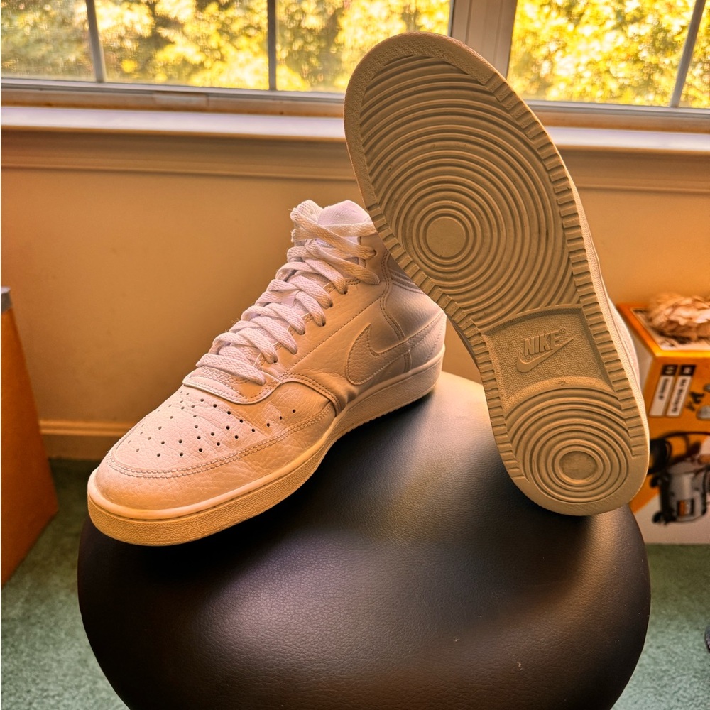 Nike Court Vision Mid - Size 10 Women, 8.5 Men - White/White/White